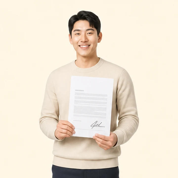 무직자 기아 쏘렌토 장기렌트카 서면 견적서를 들고 있는 고객